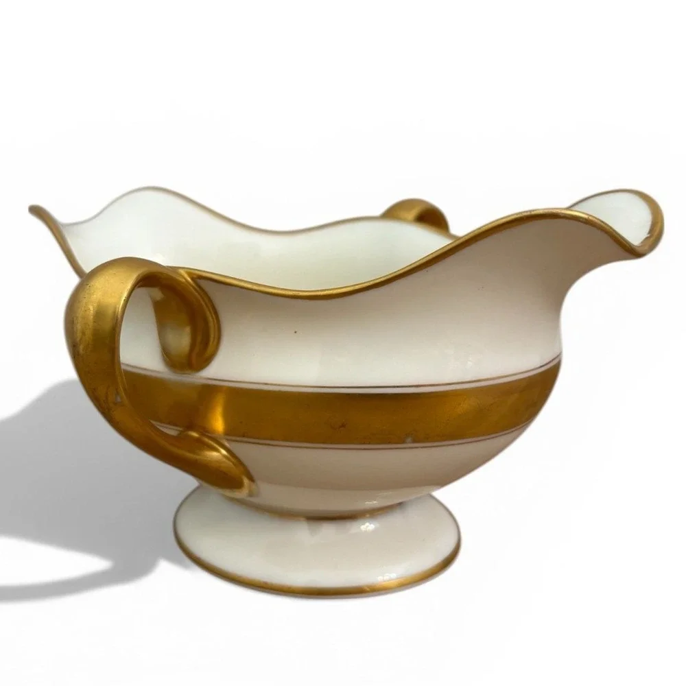 Lenox Ivory Porcelain Gravy Boat Gold Band Double Spout & Handles‎ Vintage